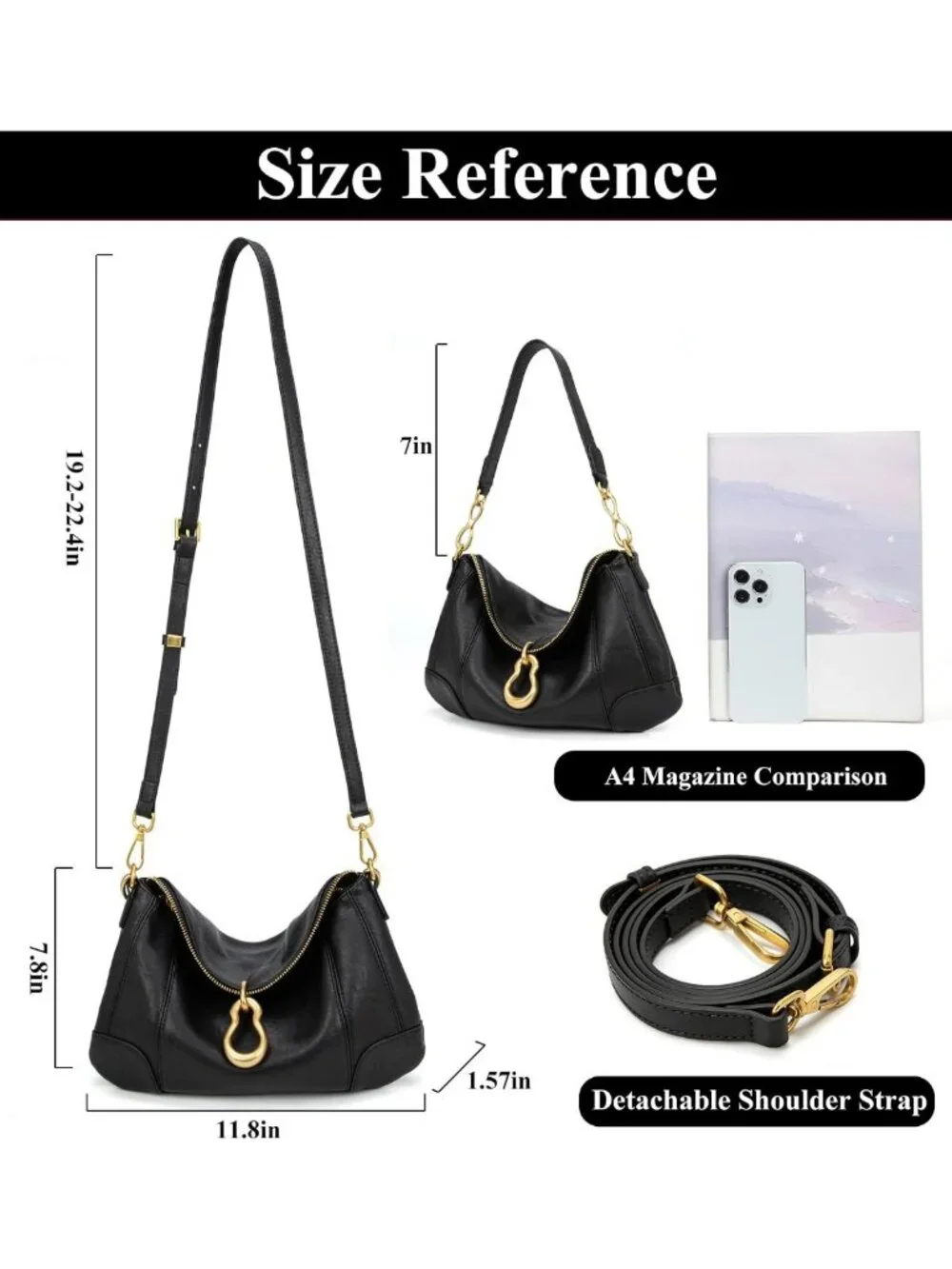 Chic Small Hobo Shoulder Bag for Women, Retro Satchel with Metal Pendant